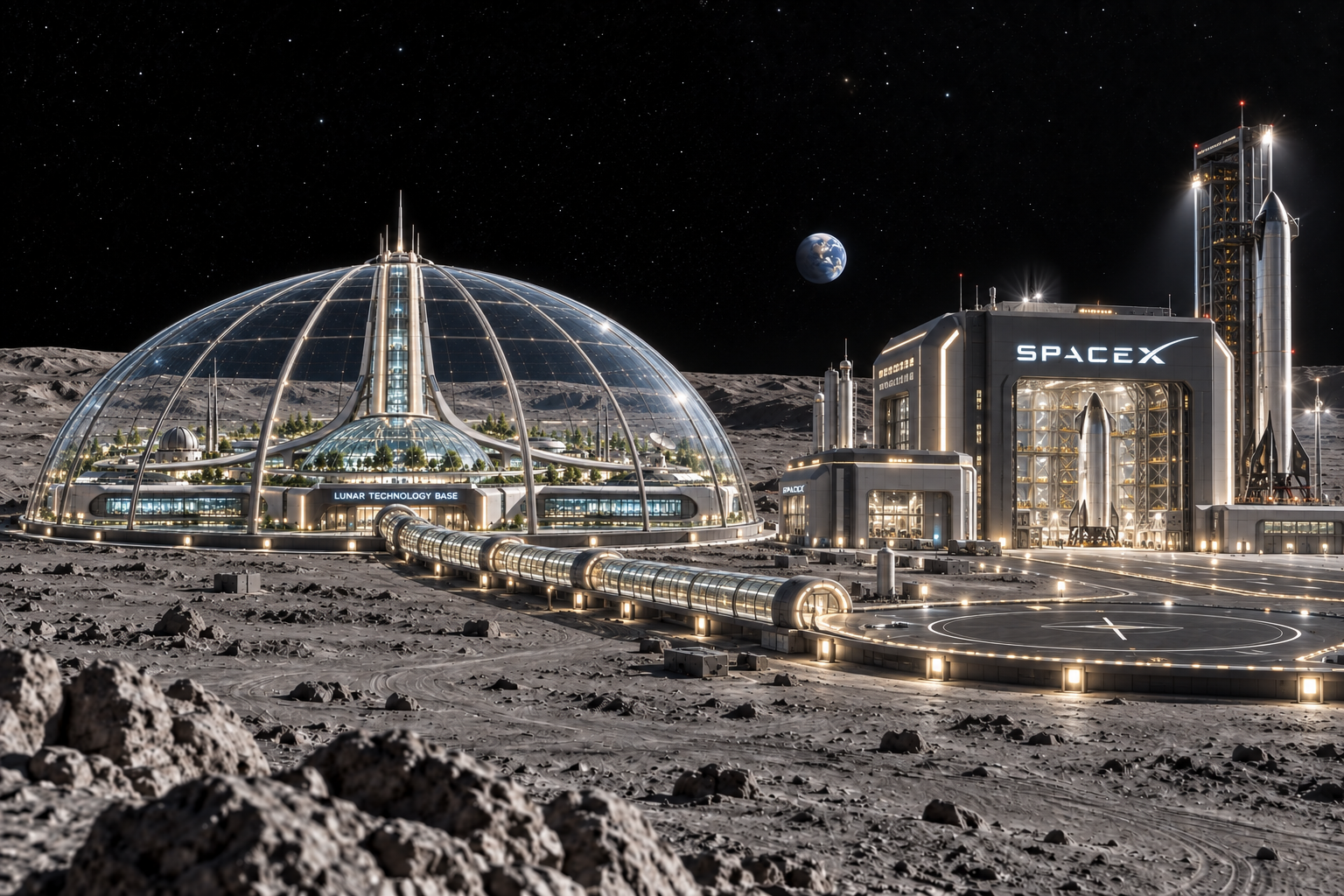 Lunar Technology Base beneath a glass dome